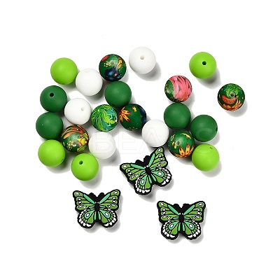25Pcs Butterfly & Round Silicone Focal Beads SIL-L005-02C-1