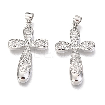 Brass Micro Pave Clear Cubic Zirconia Pendants ZIRC-O038-09P-1