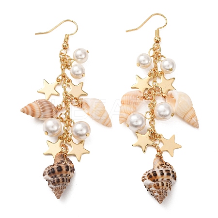 Natural Spiral Shell Dangle Earrings EJEW-TA00641-1