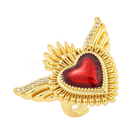 Rack Plating Brass Clear Cubic Zirconia Open Cuff Rings RJEW-S411-01G-07-1