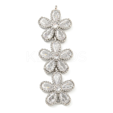 Brass Pave Clear Cubic Zirconia Three Flower Links Connector Charms X-KK-P277-51P-1