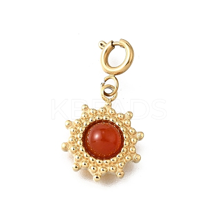 304 Stainless Steel Pave Natural Carnelian(Dyed & Heated) Sun Pendant Decoration STAS-H202-50G-1