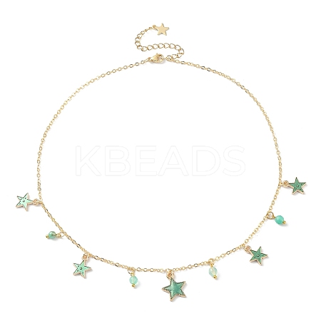 Natural Agate Round & Alloy Enamel Star Charms Bib Necklace with 304 Stainless Steel Chains NJEW-JN04404-02-1