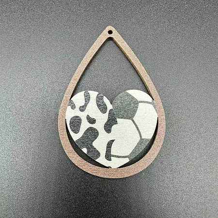 Sport Ball Theme Single Face Printed Wood Big Pendants WOOD-WH0036-10D-1