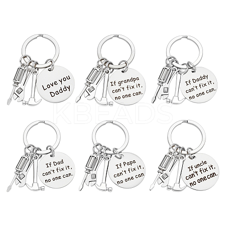 6Pcs Stainless Steel Keychains AJEW-PH0006-23-1