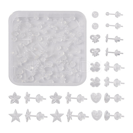 60 Sets 6 Style Star & Flower & Bowknot & Heart & Clover & Ball Tiny Resin Stud Earrings with Ear Nut for Women EJEW-BG0001-01-1
