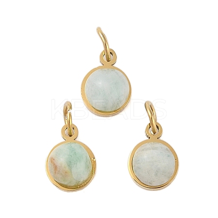 Ion Plating(IP) Natural Amazonite Half Round Charms with Jump Ring STAS-A097-05G-13-1