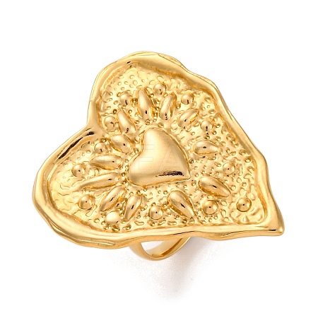 Ion Plating(IP) 304 Stainless Steel Heart Open Cuff Rings RJEW-M047-08G-1