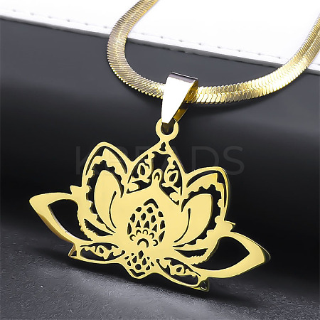 201 Stainless Steel Chakra Lotus Flower Hollow Pendant Necklaces LS-NJEW-K283-29G-1