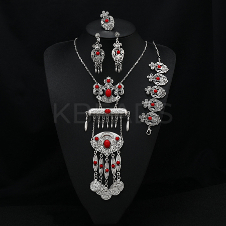 Oval Alloy with Resin Pendant Necklace & Stud Dangle Earring & Link Bracelet & Ring FS-WGB1F06-03-1