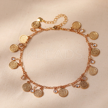 Brass with Crystal Rhinestone Disc Tassel Anklets for Women FS-WGDFF3C-01-1