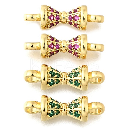 4Pcs 2 Colors Brass Micro Pave Orchid & Green Cubic Zirconia Connector Charm KK-XCP0001-08G-1