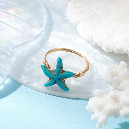 Synthetic Turquoise Finger Rings RJEW-JR00878-01-1