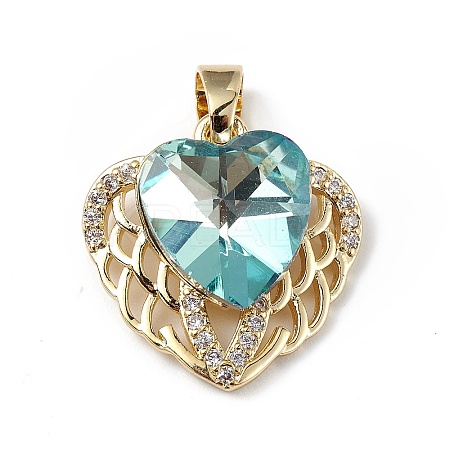 Real 18K Gold Plated Rack Plating Brass Micro Pave Clear Cubic Zirconia Pendants KK-C015-29G-11-1