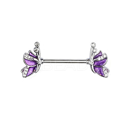 Brass Enamel with Crystal Rhinestone Purple Butterlfy Barbell Nipple Rings FS-WGE2017-10-1