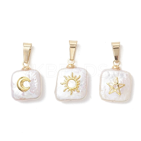 3Pcs 3 Styles Baroque Natural Keshi Pearl Square Charms PALLOY-JF04957-1