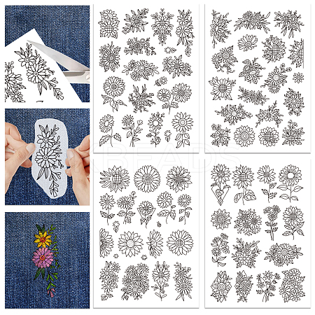 4 Sheets 11.6x8.2 Inch Stick and Stitch Embroidery Patterns DIY-WH0455-030-1