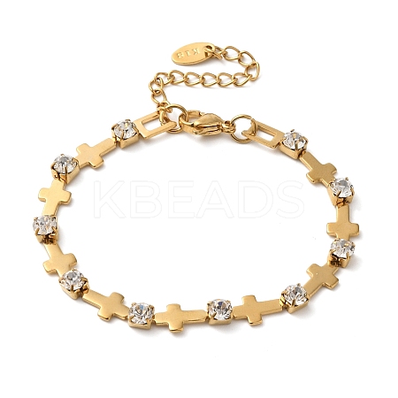 304 Stainless Steel Pave Clear Cubic Zirconia Link Bracelets LS-BJEW-C076-01A-G-1
