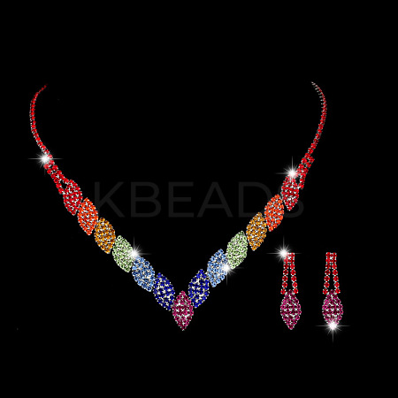 Horse Eye Alloy Rhinestone Chain Necklaces & Stud Dangle Earrings Sets FS-WG777BF-01-1