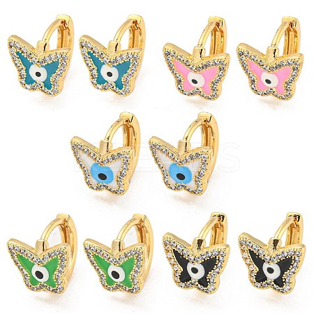 Butterfly with Evil Eye Real 18K Gold Plated Brass Hoop Earrings EJEW-L269-074G-1
