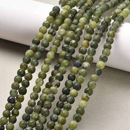 Round Frosted Natural TaiWan Jade Bead Strands G-M248-4mm-02-1
