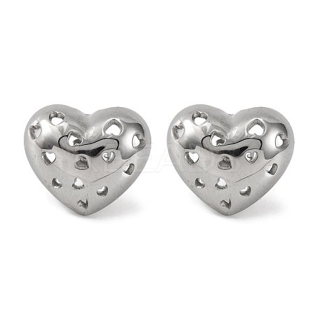 304 Stainless Steel Hollow Heart Stud Earrings EJEW-D281-01S-1