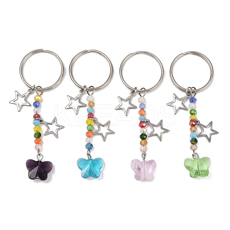 4Pcs Butterfly Glass Pendant Keychain KEYC-JKC01205-1
