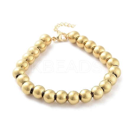 202 Stainless Steel Round Beaded Bracelets for Men Women LS-BJEW-D034-01G-1