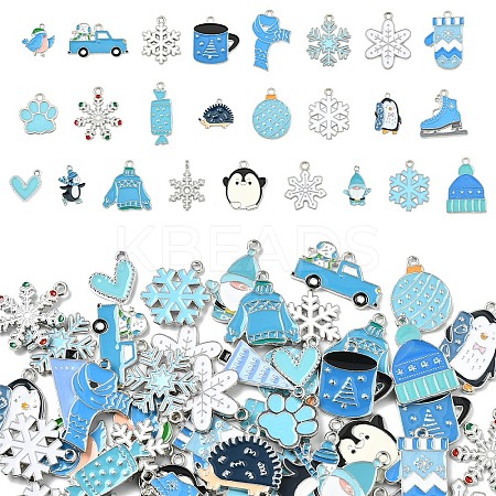 50Pcs 25 Styles Winter Theme Alloy Enamel Pendants ENAM-YW0005-59-1