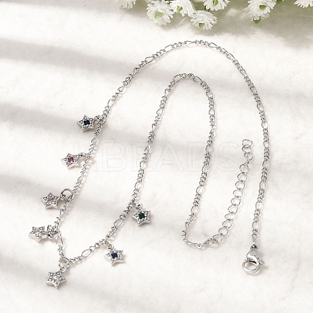Brass Micro Pave Cubic Zirconia Star Pendant Necklaces NJEW-B157-12P-1