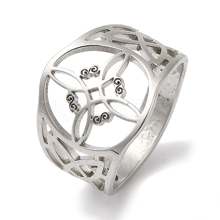 Non-Tarnish 304 Stainless Steel Hollow Witch Knot Wide Finger Rings for Women AJEW-U005-02P-1