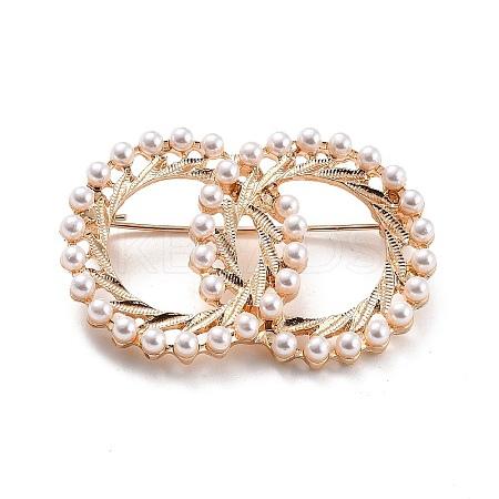 Double Rings Interlocking Circles Imitation Pearl Brooch LS-JEWB-P010-01-1