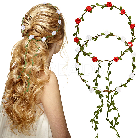 2Pcs 2 Colors Polyester Artificial Rose Garland Headbands Hair Vine AJEW-CP0008-26B-1