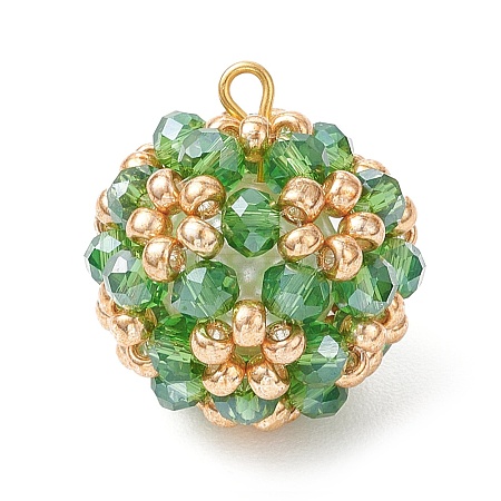 Electroplate Glass & Round Rocailles & Glass Pearl Beaded Pendants PALLOY-MZ00879-02-1