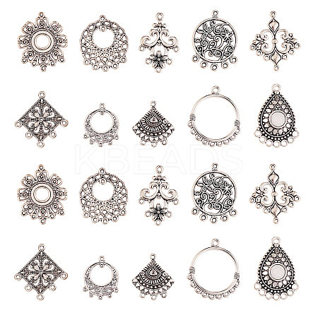 60Pcs 10 Styles Tibetan Style Alloy Cabochon Connector Settings TIBE-CJ0001-14-1