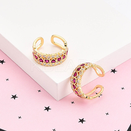 Brass Micro Pave Cubic Zirconia Cuff Rings for Women KK-T074-24G-1