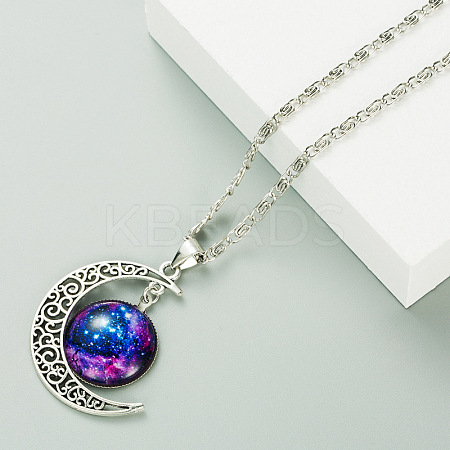 Alloy and Glass Crescent Moon Planet Pendant Necklaces FS-WG0F6DF-02-1