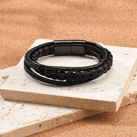Ion Plating(IP) Braided Microfiber Leather Multi-strand Bracelets for Men BJEW-Z081-17EB-1