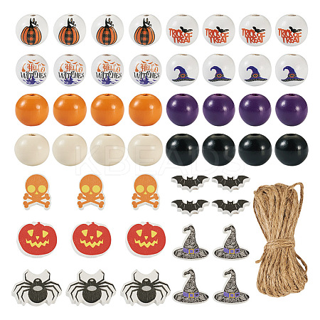  13 Styles Halloween Spray Painted Natural Wood Beads WOOD-TA0001-85-1