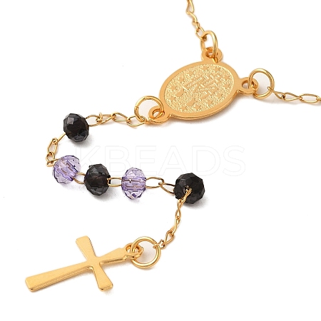 201 Stainless Steel & Glass Rosary Bead Necklaces for Women NJEW-B112-01G-02-1