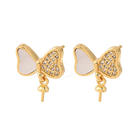 Brass Micro Pave Cubic Zirconia Shell Stud Earrings Findings KK-D363-07G-1
