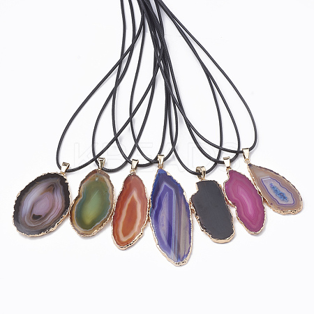 Dyed Natural Brazilian Agate Pendant Necklaces G-T104-10-1