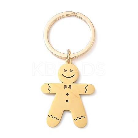 201 Stainless Steel Christmas Gingerbread Man Keychain LS-KEYC-H021-04G-1