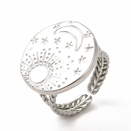 304 Stainless Steel Sun & Moon Planet Open Cuff Ring for Women RJEW-B027-20P-1