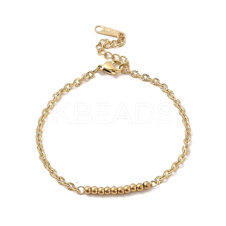 Ion Plating(IP) 304 Stainless Steel Round Beaded Link Bracelet with Oval Link Chains for Women BJEW-G667-09G-1