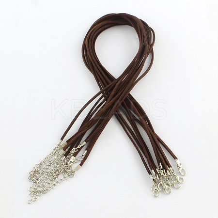 2mm Faux Suede Cord Necklace Making with Iron Chains & Lobster Claw Clasps NCOR-R029-02-1