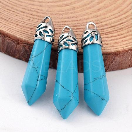 Dyed Bullet Synthetic Turquoise Pointed Pendants G-E332-C10-1