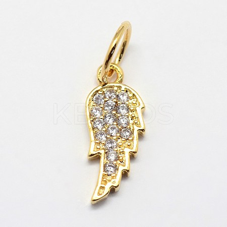 CZ Brass Micro Pave Cubic Zirconia Wing Charms ZIRC-L018-18G-1