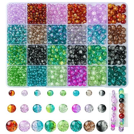 1776Pcs 3 Styles Spray Painted Crackle Glass Beads Sets CCG-YW0001-18-1