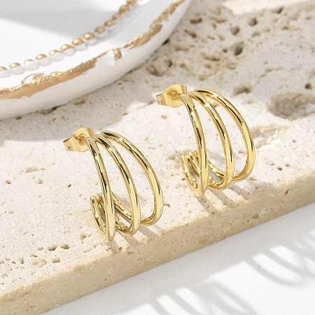 304 Stainless Steel Triple C-Shaped Stud Earrings for Women EJEW-C096-68G-02-1